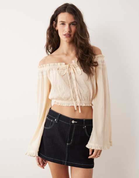 Miss Selfridge off the shoulder boho blouse in cream - view 1