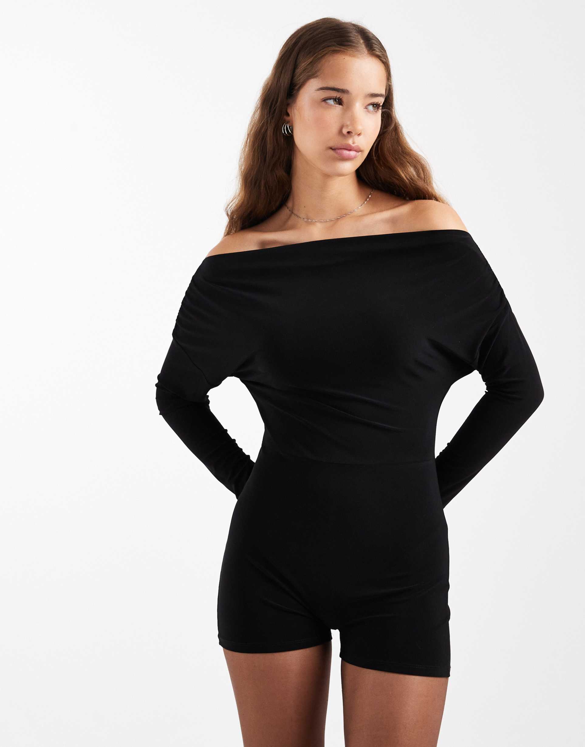 miss selfridge off-the-shoulder long sleeve romper