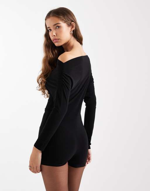 Miss Selfridge off-the-shoulder long sleeve romper
