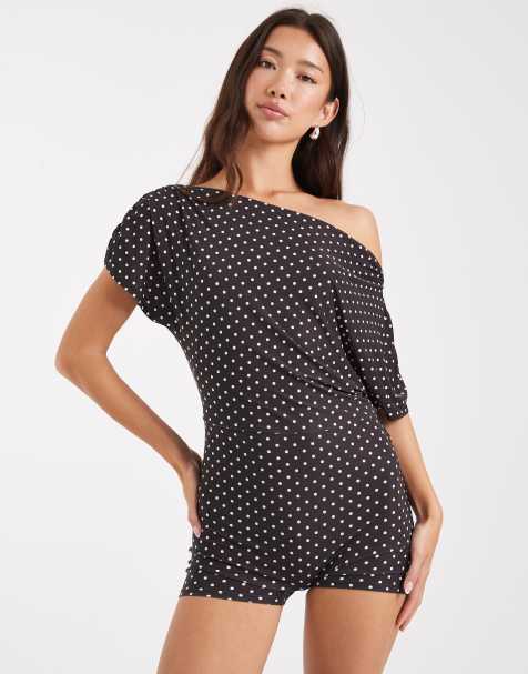 Miss Selfridge off the shoulder playsuit in polka dot - view 1