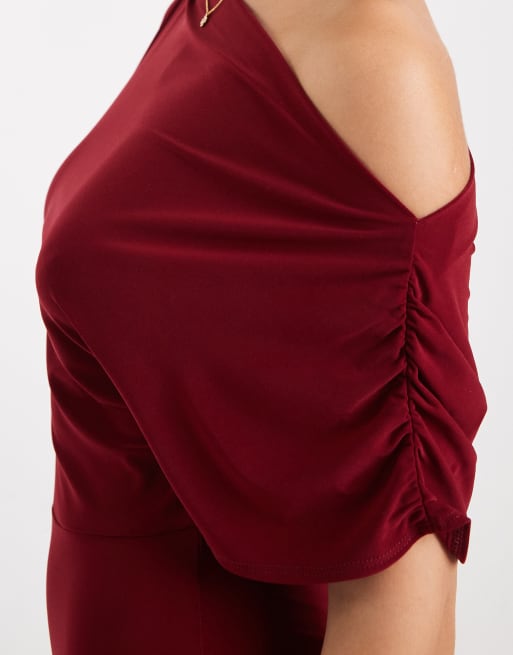 Miss Selfridge off the shoulder romper in burgundy