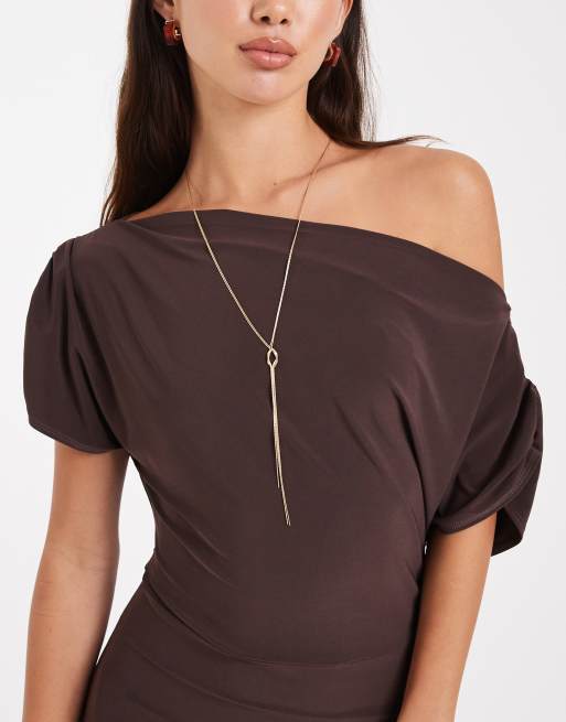 Miss Selfridge off the shoulder romper in chocolate