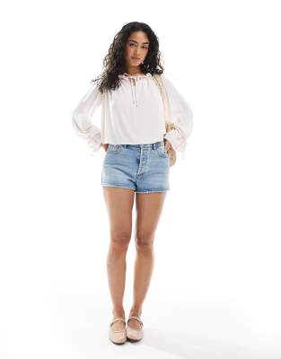 Miss Selfridge Off The Shoulder Ruffle Boho Blouse In White
