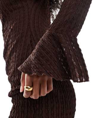 Shop Miss Selfridge Off The Shoulder Ruffle Hem Mini Dress In Brown