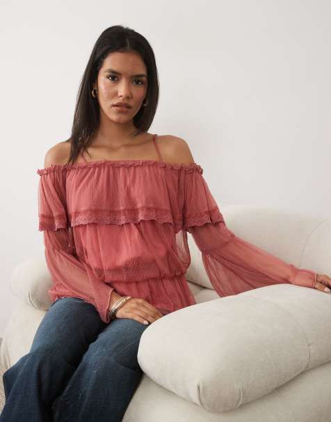 Miss Selfridge off the shoulder ruffle trim textured blouse - view 1