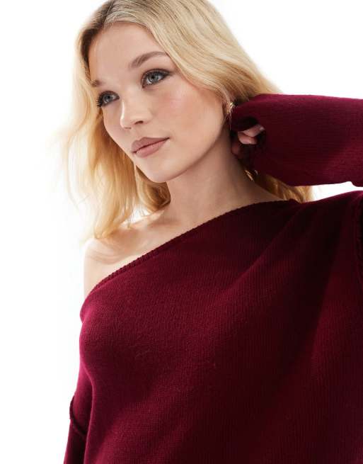 Miss Selfridge off the shoulder slouchy knit mini dress in