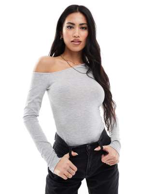 Miss Selfridge Off-the-shoulder Soft Touch Bodysuit-gray