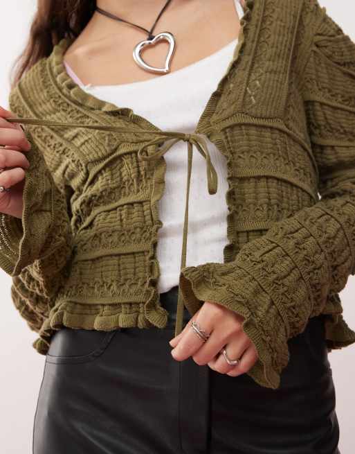 Miss Selfridge - Olivengrøn strikket cardigan med lange ærmer, 2 af 4