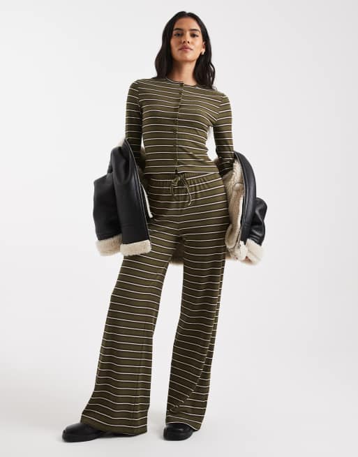 Miss Selfridge - Olivengrøn top med striber og lange ærmer - Del af sæt, 2 af 4
