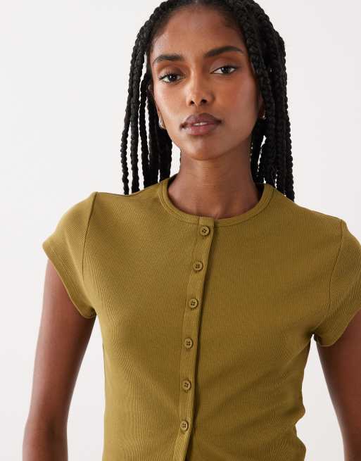 Miss Selfridge – Olivgrön topp med knäppning, 4 av 4