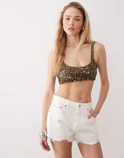 Miss Selfridge – Oliwkowy cekinowy top plażowy premium - view 1