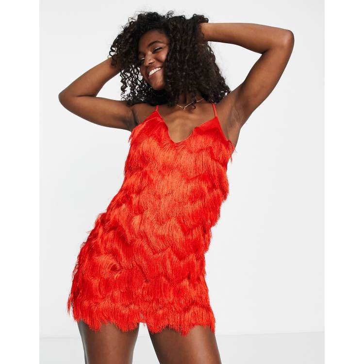 Plus size red fringe dress sale