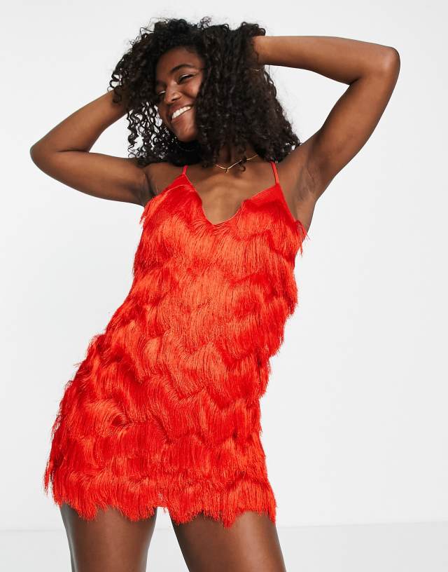 Miss Selfridge ombre fringe dress in red