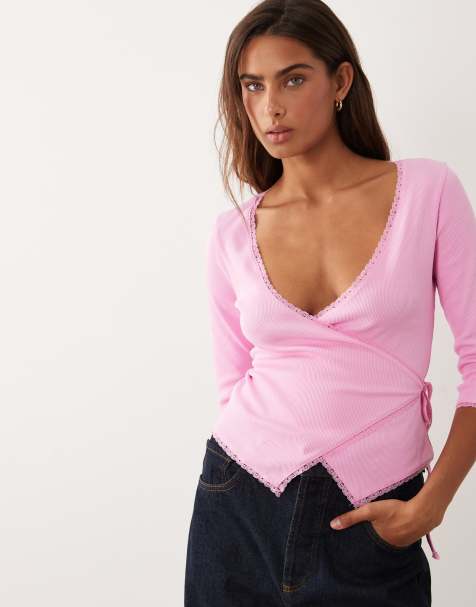 Miss Selfridge omlottopp med 3/4-ärm i rosa - view 1