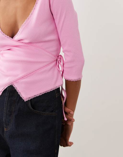 Miss Selfridge omlottopp med 3/4-ärm i rosa, 4 av 4