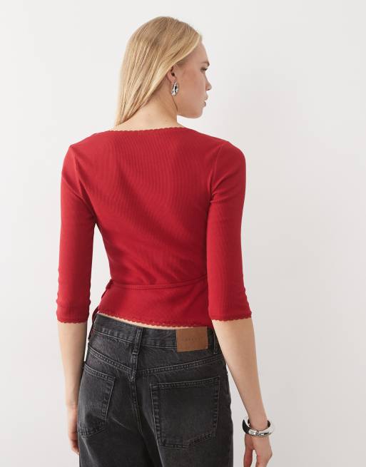 Miss Selfridge omlottopp med 3/4-ärm i rött, 4 av 4