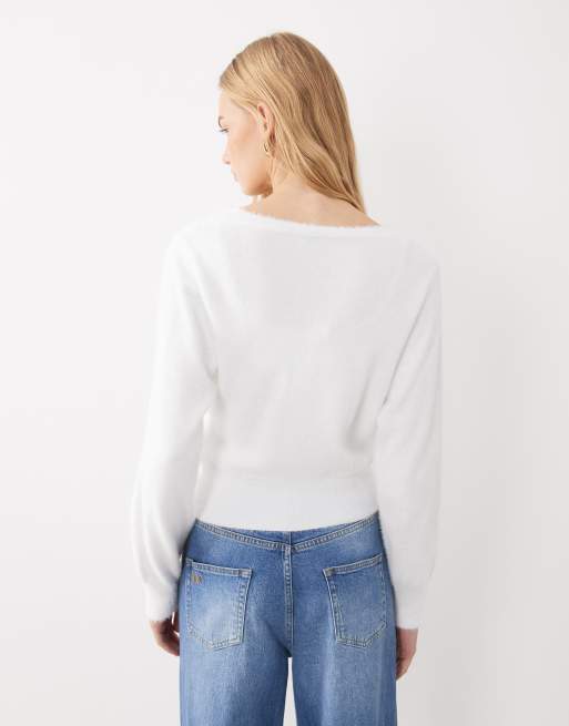 Miss Selfridge omlotttröja med spetskant i krämfärg, 3 av 4