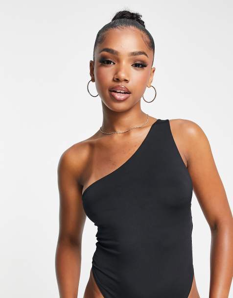 Miss Selfridge one sleeve 90s bodysuit in black 
