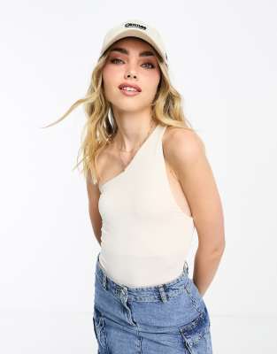 Miss Selfridge One Sleeve 90s Bodysuit In Cream-white