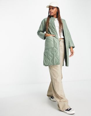Miss Selfridge onion quilt liner coat in khaki  - ASOS Price Checker