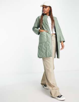 Miss Selfridge onion quilt liner coat in khaki  - ASOS Price Checker