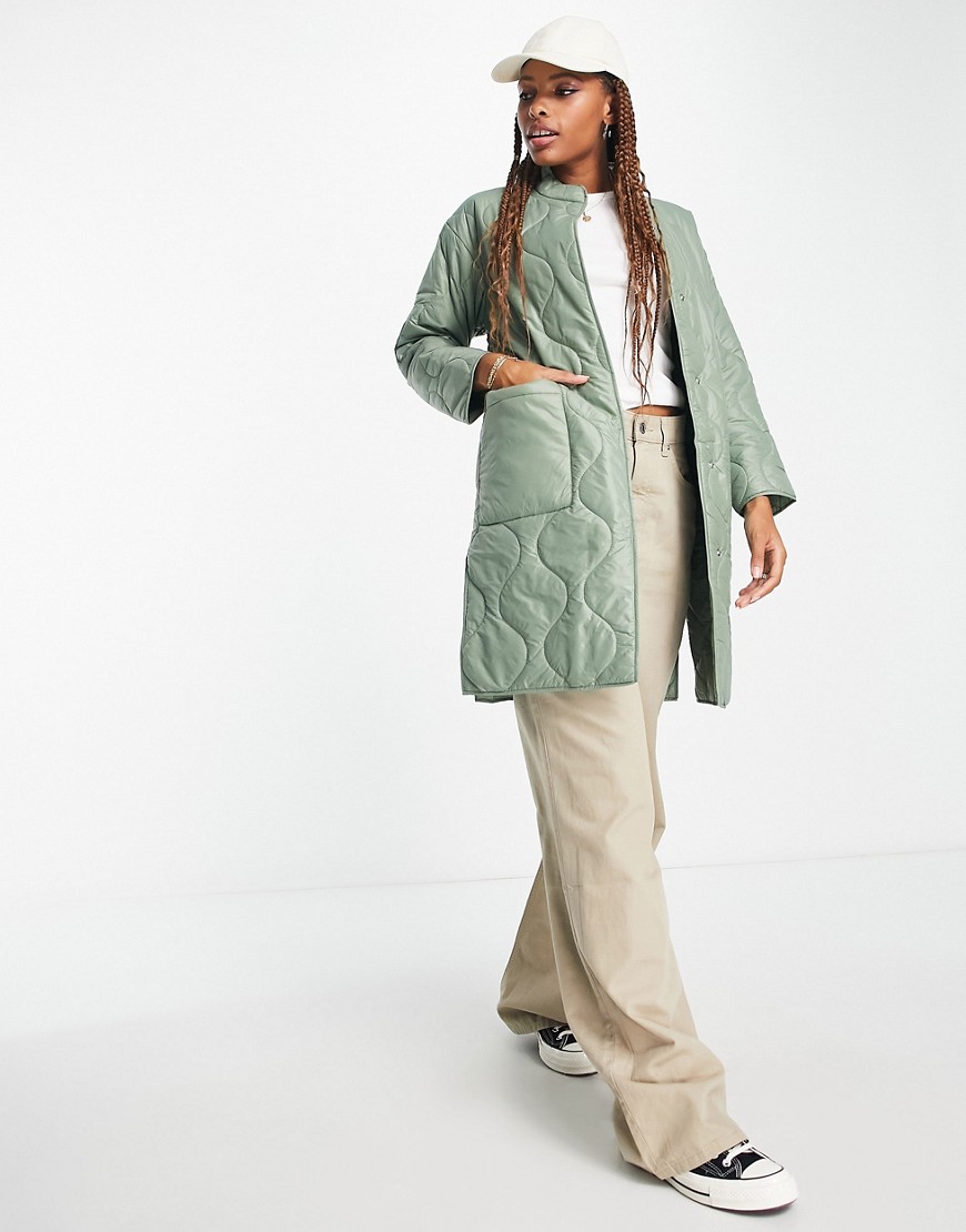 Miss Selfridge onion quilt liner coat in khaki-Green
