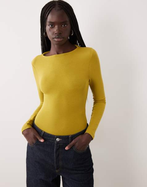 Miss Selfridge open back bodysuit in olive - view 1