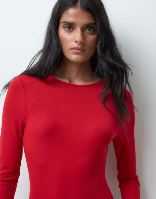 Miss Selfridge open back bodysuit in red, 4 of 5