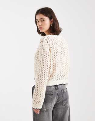 Miss Selfridge Open Knit Cardigan In White