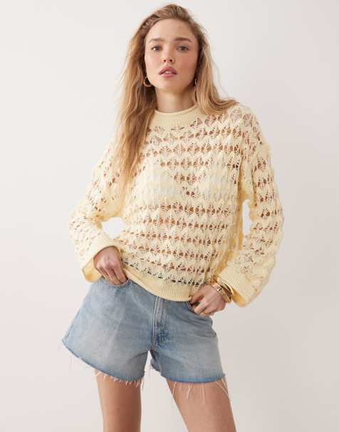 Miss Selfridge open stitch crochet sweater in buttermilk - view 1