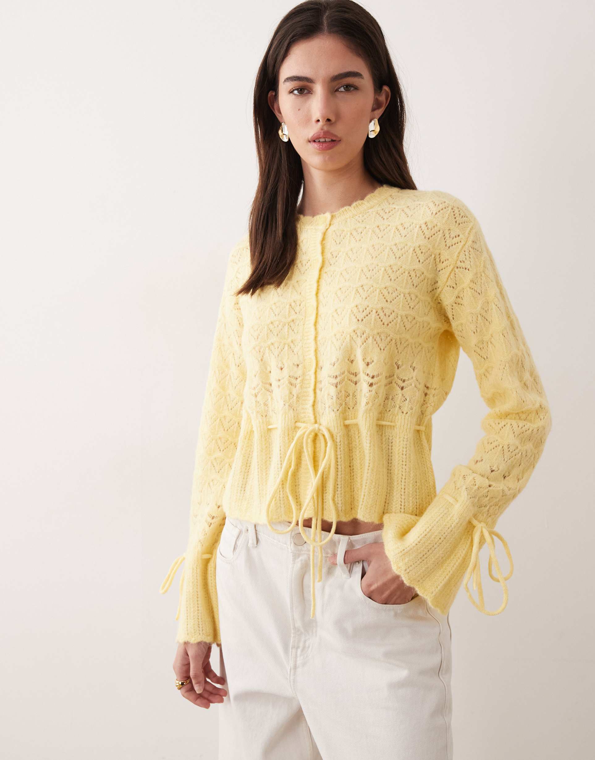 miss selfridge open stitch peplum hem cardigan in buttermilk