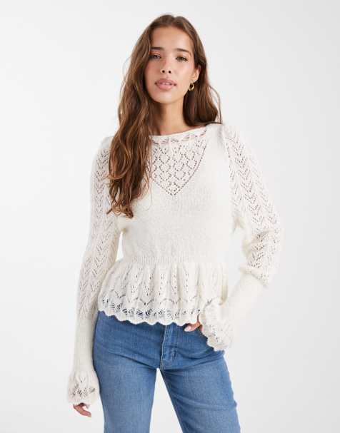 Miss Selfridge - Opengebreide boho trui in crème - view 1