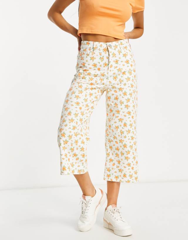 Miss Selfridge orange floral cropped wide leg pants in white