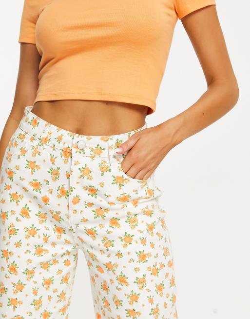 Miss Selfridge orange floral cropped wide leg pants in white