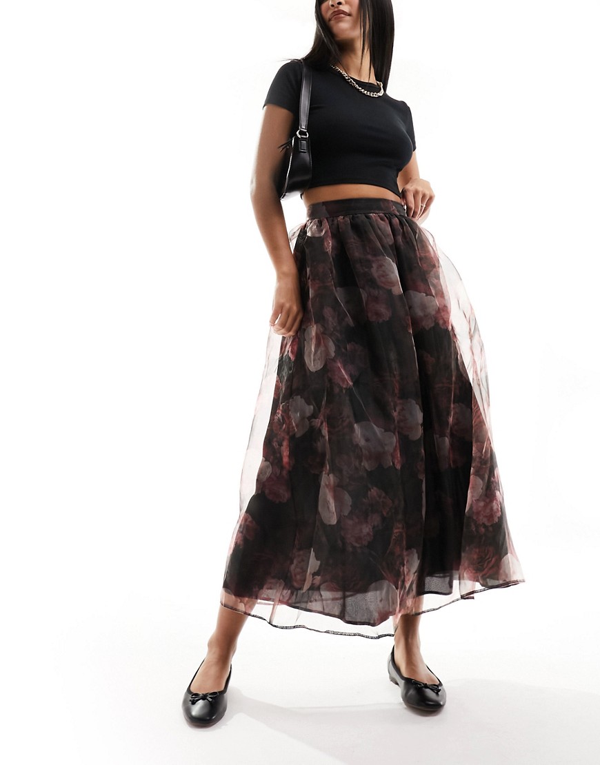 Miss Selfridge organza maxi skirt in oversized floral-Multi
