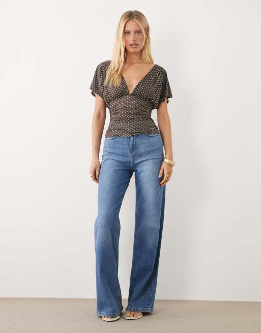 Miss Selfridge - Overdel med V-hals og polkaprikket print, 2 af 4