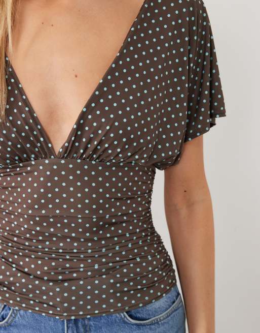 Miss Selfridge - Overdel med V-hals og polkaprikket print, 3 af 4