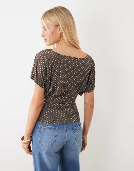 Miss Selfridge - Overdel med V-hals og polkaprikket print, 4 af 4