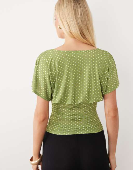 Miss Selfridge - Overdel med V-hals og polkaprikket print, 4 af 4