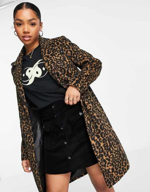 Miss Selfridge - Overfrakke med dyreprint i gyldenbrun