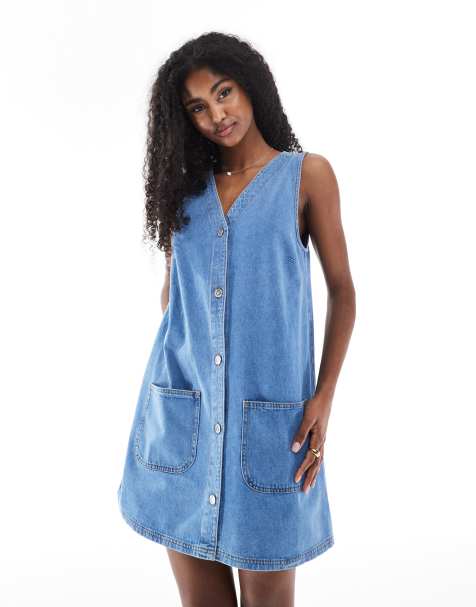 Miss Selfridge - Overgooierjurk van denim met knopen - view 1