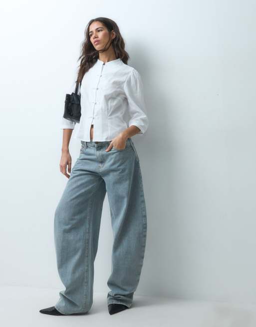 Miss Selfridge overhemd met opstaande kraag en 3/4-mouwen in wit, 2 van 5