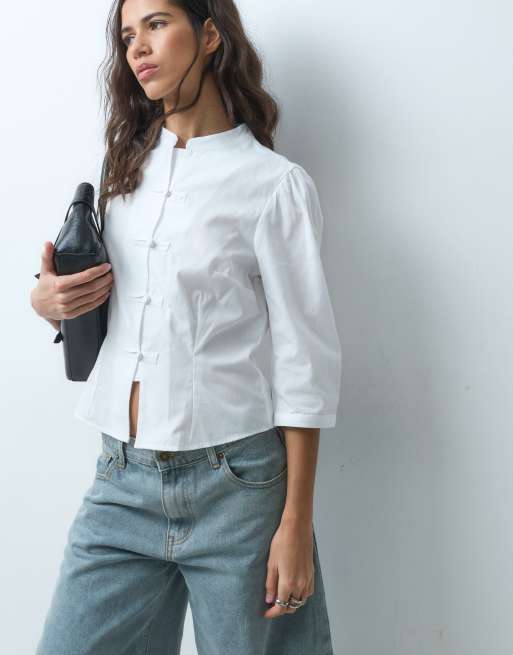 Miss Selfridge overhemd met opstaande kraag en 3/4-mouwen in wit, 5 van 5