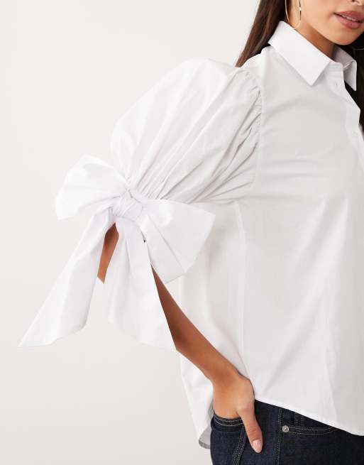 Miss Selfridge overhemd met strikmouwen in wit, 4 van 4
