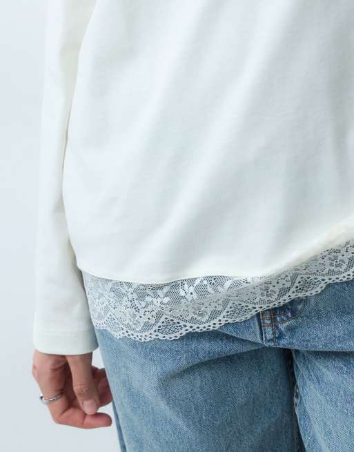 Miss Selfridge oversize långärmad t-shirt med spetskant, 3 av 5
