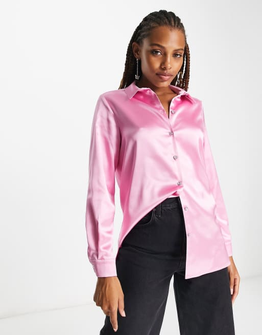 Miss Selfridge Oversize Satinhemd In Rosa Mit Strassknöpfen Asos