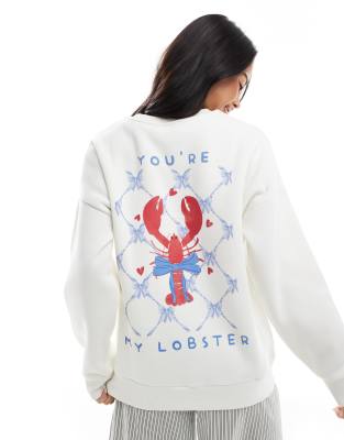 Miss Selfridge - Oversize-Shirt mit „You're My Lobster"- und Schleifen-Print-Weiß