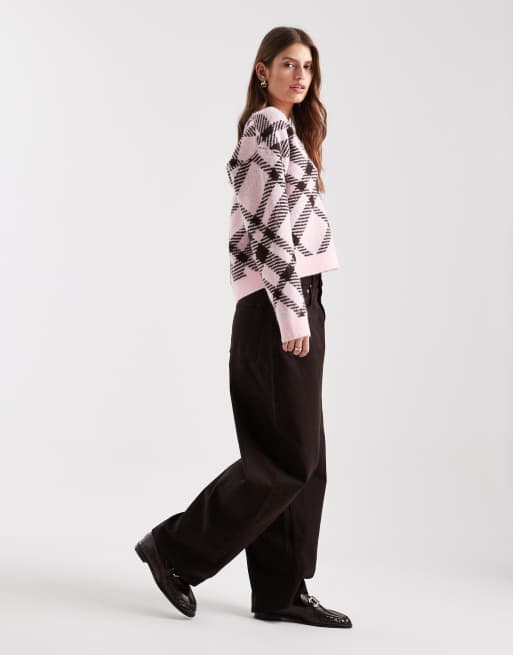 Miss Selfridge – Oversize-Strickjacke in Zartrosa kariert, 3 von 4