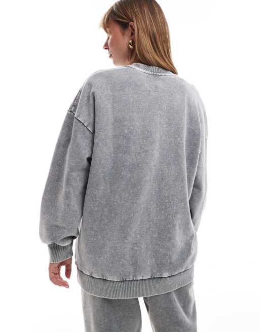 Miss Selfridge – Oversize-Sweatshirt in Grau mit Acid-Waschung, Kombiteil, 4 von 4