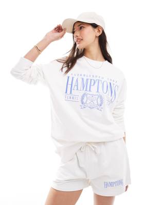 Miss Selfridge - Oversize-Sweatshirt in Weiß mit „Hamptons"-Schriftzug, Kombiteil